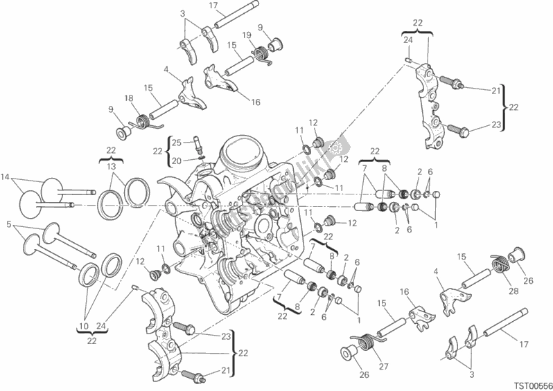 All parts for the Horizontal Cylinder Head of the Ducati Multistrada 1200 S Pikes Peak 2017